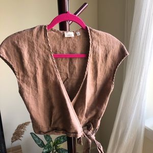 Aritzia Wilfred Wrap Crop Top Linen